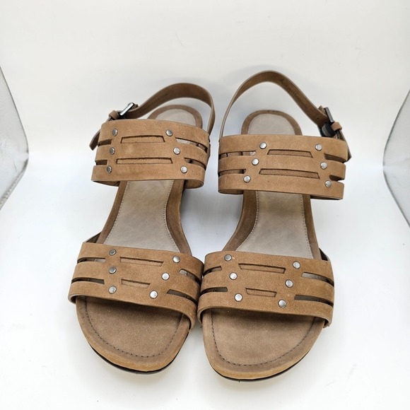 Women's ECCO Touch 45 Wedge Stud Leather Sandals Beige US Size 9-9.5 EU Size 40 - Picture 1 of 7